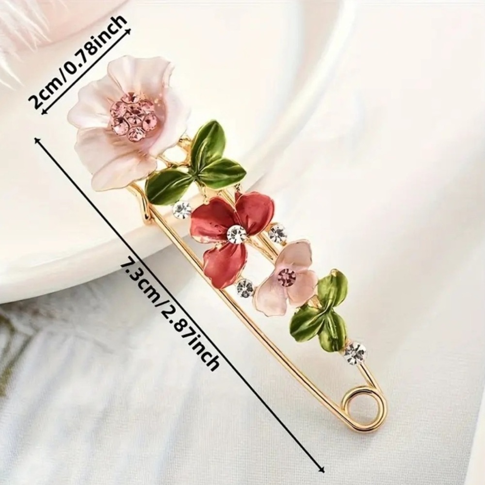 Floral Gold and Multicolor Brooch - Picture 5 of 5